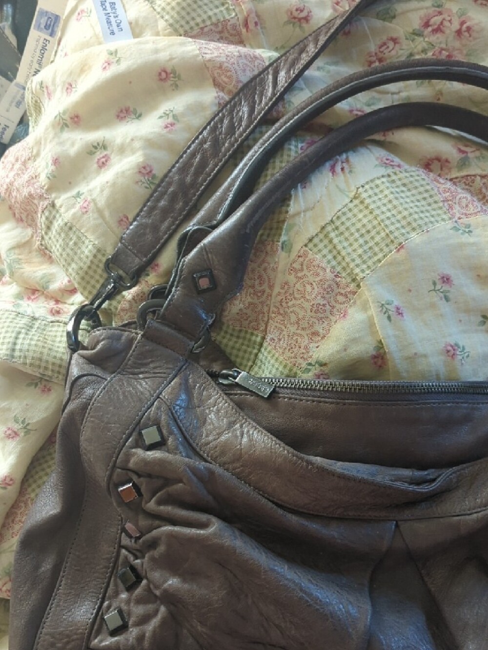 Treesje Leather Brown Studded Hobo Bag - Picture 4 of 14